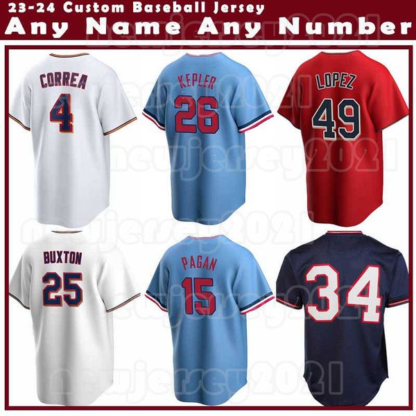 26 Max Kepler 4 Carlos Correa Maillot de baseball Byron Buxton Harmon Killebrew Kirby Puckett Rod Carew Twins Pablo Lopez Jorge Polanco Sonny Gray Alex Kirilloff Gordon