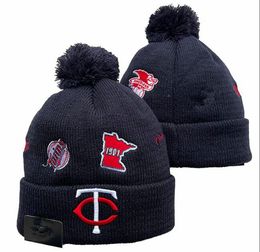 Twins Beanies Miami Beanie Cap Laine Chaud Sport Tricot Chapeau Baseball Équipe Nord-Américaine Rayé Sideline USA College Cuffed Pom Chapeaux Hommes Femmes