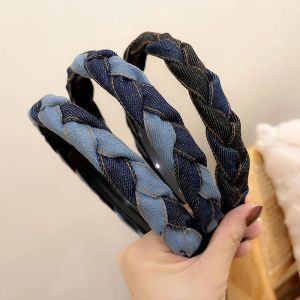 Twist gevlochten hoofdbanden blauw denim antislip getande hoofd hoepel haaraccessoires geweven haar hoepel vlecht haarbanden hoofddeksels