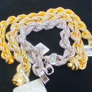 Bracelet cubain en diamant torsadé glacé Vvs Moissanite pour hommes, bijoux Hip Hop, maillons, chaîne en corde en argent Sterling 925
