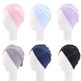 Twist -stijl tulband voor vrouwen cap moslim binnenhoed underscarf hoofdband zachte chemo caps zwemhoofdcover