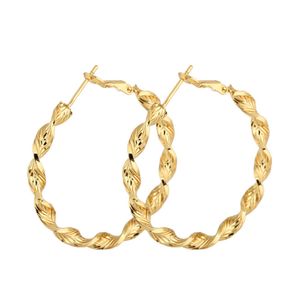 Twisted 4cm Large Circle Hoop Boucles d'oreilles Femmes Cadeau 18k Or Jaune Rempli Fille Huggie Bijoux