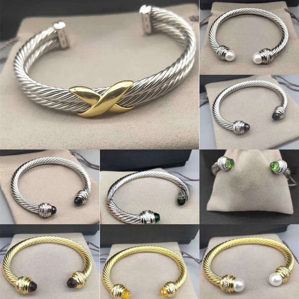 Pulseras De Oro Trenzado Diseñador Cruz Hombres Doble Dy X Pulsera De Alambre Mujeres Astilla Moda Chapado En Oro Brazalete Joyería De Apertura 7 10 Mm