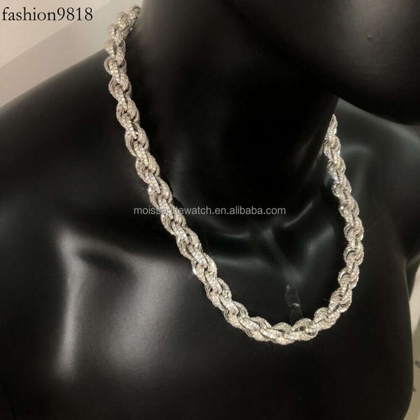 Chaîne de corde Moisanite Twisted S 10k 14k Solid Gold Hip Hop Men Bijoux Collier cubain Iced Out VVS Diamond Corde Chain de corde