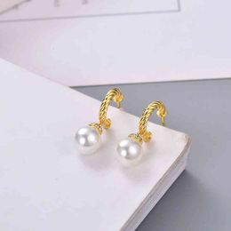 Twisted Perle Diamant Boucle D'oreille Designer Boucles D'oreilles Argent Fil D'or Femmes Placage Mode Polyvalent Incrusté C-type Oreille Accessoires QYJG