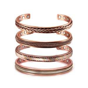 Pulsera magnética de cobre puro retorcido beneficios brazaletes ajustables para hombres mujeres alivio del dolor de la artritis energía de la salud Q0717