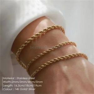 Twisted touw Chiaanse armband voor vrouw hiphop punk 4 mm goud kleur roestvrij staal goud kleur ketting mode sieraden