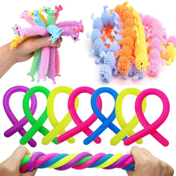 Cuerda torcida Fidget Toy TPR Caterpillar Unicorn Fideos Cuerda de tracción Goma suave Cuerda elástica Cuerda elástica Alivio del estrés Juguetes juguete para apretar