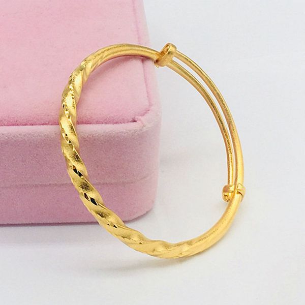 Twisted Womens Bangle Solid 18k Yellow Gold Filled Fashion Bracelet Réglable Bracelet Cadeau Dia 6cm Style Classique