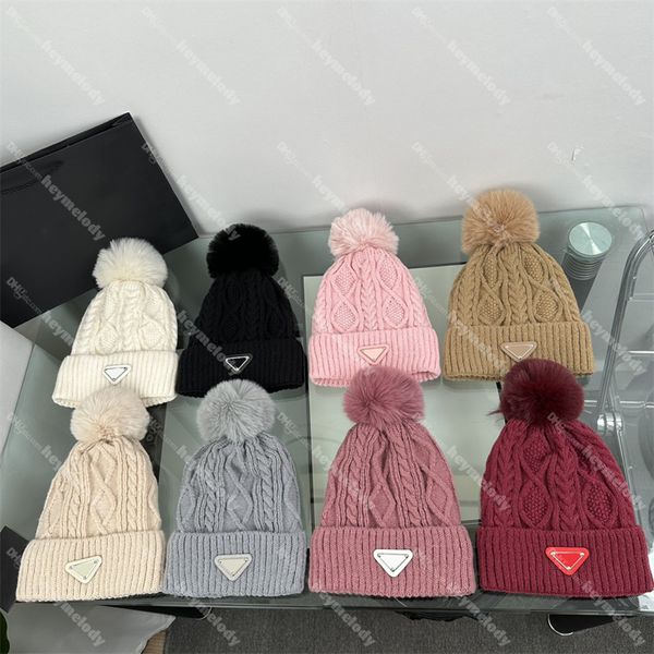 Bonnets torsadés boule de laine en peluche chapeaux tricotés hommes femmes boule de cheveux casquettes de crâne Triangle icône bonnets