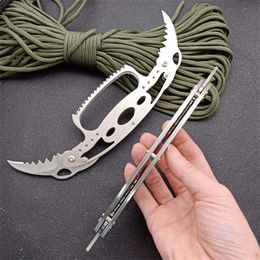 Deux lames Claw couteau pliant lame 440C satin poignée en acier inoxydable Karambit camping en plein air Randonnée Couteaux tactiques