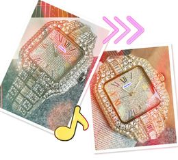 Twee merk met logo automatische datum mannen kijken luxe vierkante Romeinse tank wijzerplaat Kwarts Bewegingsklok Volledige diamanten ring Bezel Day Datum Iced Multi Functional Watch