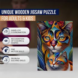 Twee katten houten puzzels -spellen, uniek onregelmatig dierenvormige stukken puzzels spelen speelgoed, creatief geschenk voor tieners