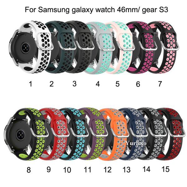 Correa de muñeca de silicona transpirable de dos colores para Samsung Galaxy Watch 46 mm Reemplazable para Samsung gear S3 Reloj inteligente Promoción de fábrica