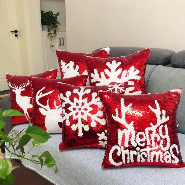 Funda de cojín con lentejuelas rojas de Navidad de dos colores, funda de cojín para sofá, cama de coche Lumbar Dec, venta al por mayor, cojín FG1051/decorativo