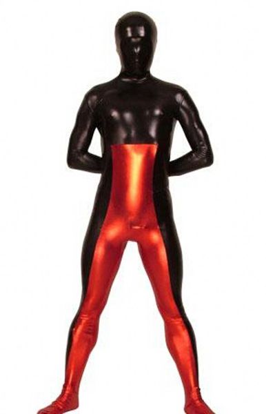 Costume Catsuit sexy en métal brillant, deux couleurs assorties, Costumes lycar en Spandex Zentai, body de fête, costumes de scène en club, combinaison