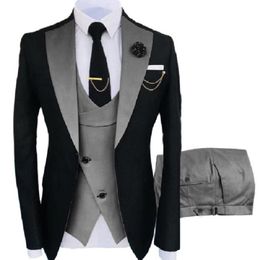 Costume deux couleurs pour hommes, 3 pièces sur mesure, smoking de mariage, coupe cintrée, Blazer en Jacquard, veste, gilet, pantalon, vêtements 220819
