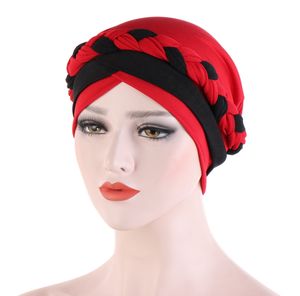 Tweekleurige zachte rekbare Afrika Braid Hijab Caps Muslim wrap tulband hoed mode hoofdtie innerlijke hijabs motorkap klaar om te dragen