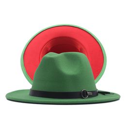 Chapeaux Fedora bicolores avec ceinture pour hommes, casquette en feutre à large bord, Jazz Panama, femmes élégantes, fête, église, chapeau haut-de-forme, livraison directe