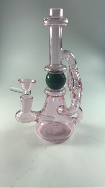 Dos colores, rosa / cazador Bong de vidrio con tazón Diseño de moda 4 tubos Buena difusión Tubo de agua de vidrio Reciclador embriagador Plataformas petroleras Imagen real