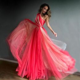 Deux couleurs robes de bal plissées une épaule cou robes de soirée une ligne balayage train Tulle robe formelle