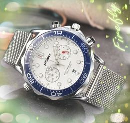 Two Eyes montres à quartz entièrement fonctionnelles pour hommes chronomètre 43mm Luminous Classic Généreux flèches cadran montre en acier inoxydable maille élégante montre-bracelet montre de luxe