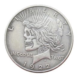 Two Face Coins USA Peace Dollar 1922 Skulls Hoofd tot hoofd Zilvergeplateerde kopie COINS MINDEN Metal Crafts Speciale geschenken