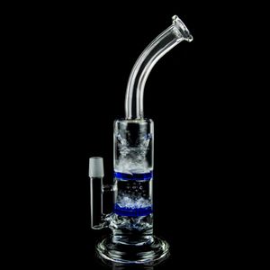 Bong de vidrio de dos funciones Cachimbas transparentes azules con peine Percolador Plataformas de aceite de vidrio de disco ciclónico con clavo de titanio WP1012