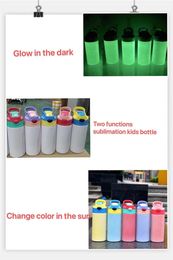 Dos funciones 12oz UV Cambio de color Vaso Resplandor en la oscuridad Sublimación RECTO Sippy Cups Tazas para niños Biberón de acero inoxidable Biberón de lactancia