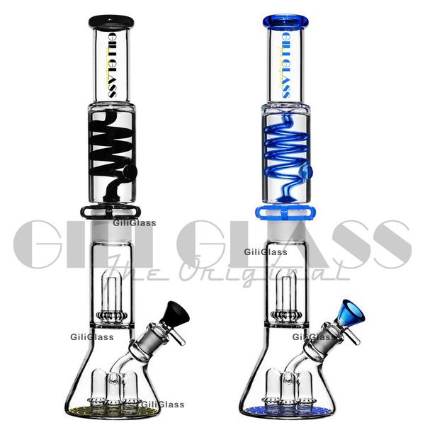 16 pouces Glycerin Collins Hookah Beaker Bong Pipe à eau en verre Freezable coil Dab rig 4 UFO Perc Percolator Oil Rigs recycler pipes Accessoires pour fumeurs