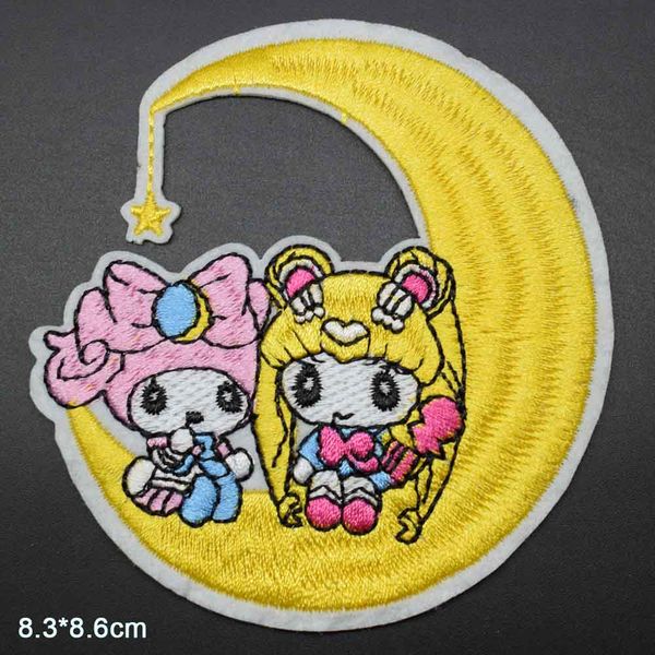 Dos chicas en la luna, Anime japonés, Sailor Moon, parche de tela bordado para planchar, ropa para niñas y niños