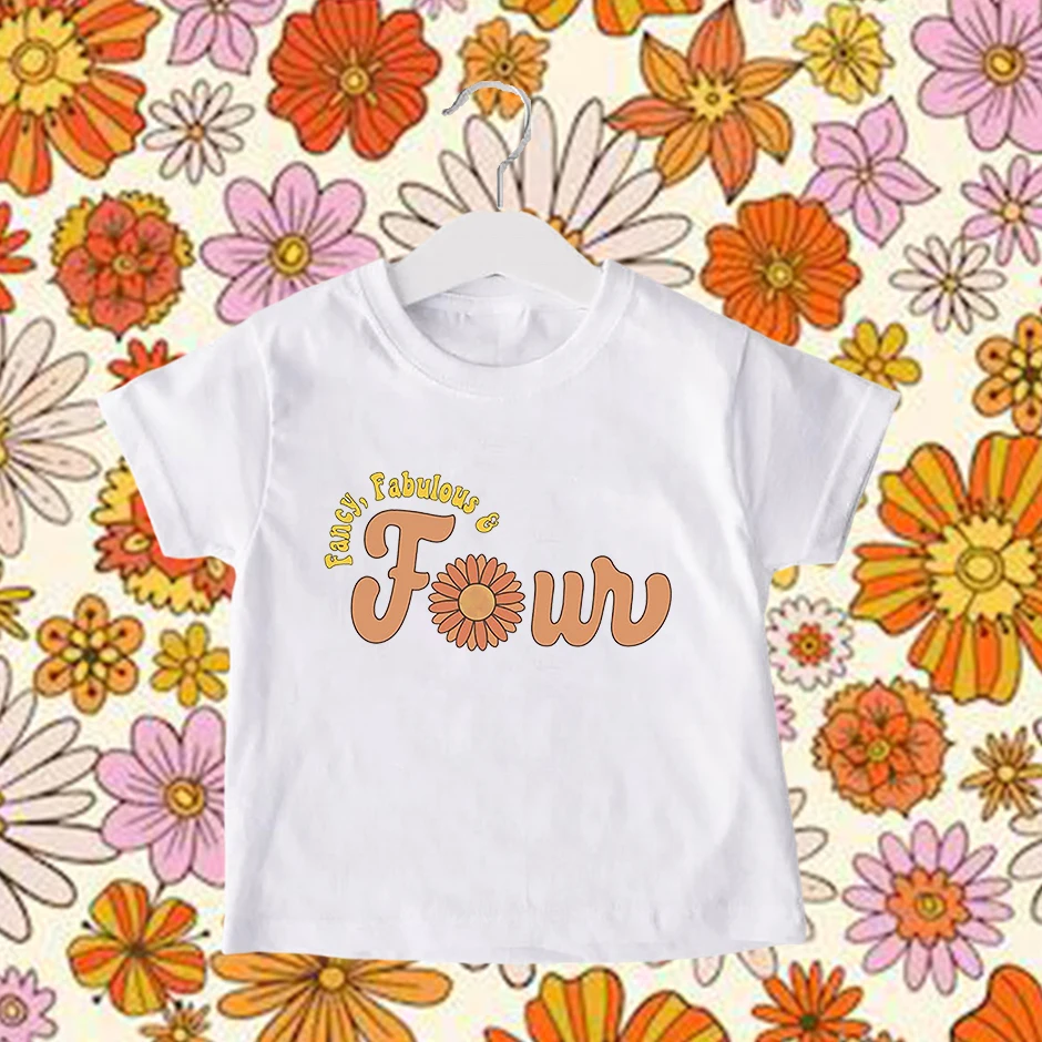 Two Groovy Birthday Girl Shirt Hippie Birthday Gift Retro Vintage Birthday Tentit Fleur Power Power T-shirt 1-4 ans anniversaire