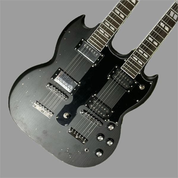 Guitarra eléctrica de dos cabezas, 6 cuerdas y 12 cuerdas, hardware Chrome, negro viejo, envío gratis, en stock