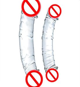 Twee Hoofden Dildo Ultra Realic Glazen Seksspeeltjes Pyrex Anale Kralen Stekkers Volwassen Nieuwigheid voor Vrouwen Crystal Massager Stimulatie Stick2889721