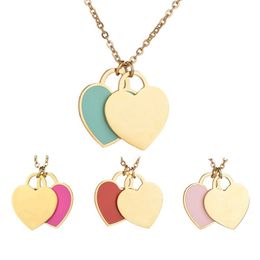 Two heart designer necklace chain custom pendant design stainless steel jewelry fashion charm sier gold eternal women love necklaces pendants lovers gift