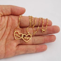 Twee harten aangepaste sieraden gepersonaliseerde paren noemen ketting moeder dochter choker goud zilver bijoux cadeau 240402