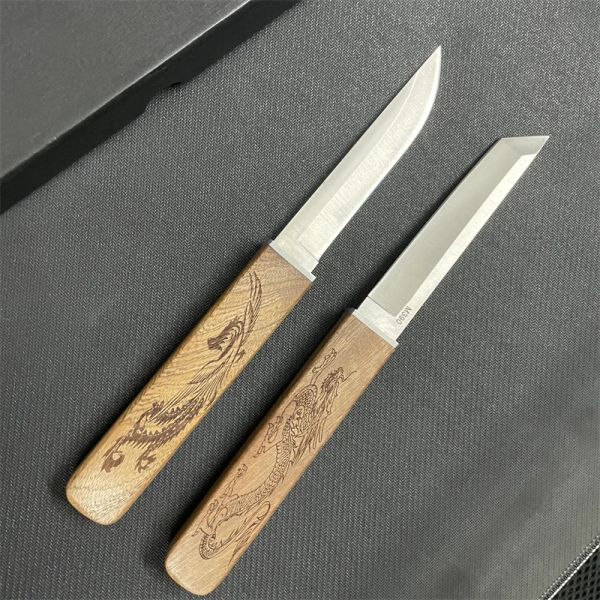 Couteau de poche utilitaire de style japonais Tanto / Drop Point à lame fixe deux en un, couteau de poche tactique militaire de Camping Portable Edc, outils de survie 2 en 1 avec boîte cadeau