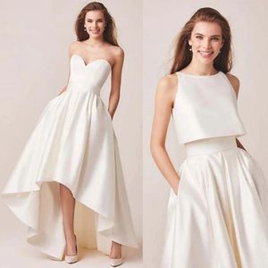 Deux en une robe de mariée en satin-bas-bas chérie sans manches satin femmes de fête de mariée vestido de novias mariage