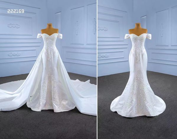 Nuevo vestido de novia tren desmontable vestido de novia bordado a mano de lujo A-line personalización SM222169
