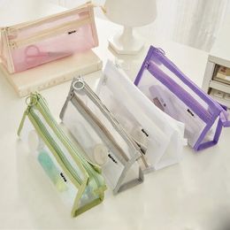 Sac de maquillage Transparent en Nylon à deux couches, sac de rangement de cosmétiques de grande capacité Visible, trousse à crayons simple pour étudiants
