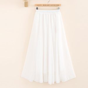 Twee lagen zomer hoge taille vintage pure kleur vrouwen lange saias femme boho chiffon maxi rok witte rokken witte rokken