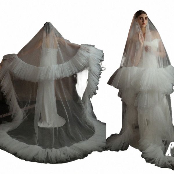 Veille de mariage à deux couches Veille de mariée en tulle à froissé avec peigne Veaux de mariée couvercle Veil Veil T51p #