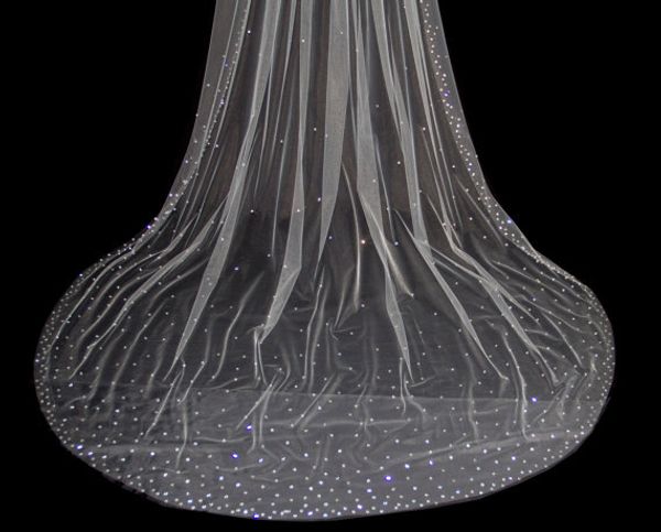 Voile de mariage blanc ivoire à deux couches, longueur de cathédrale en cristal, voile de mariée avec peigne strass Edge315E