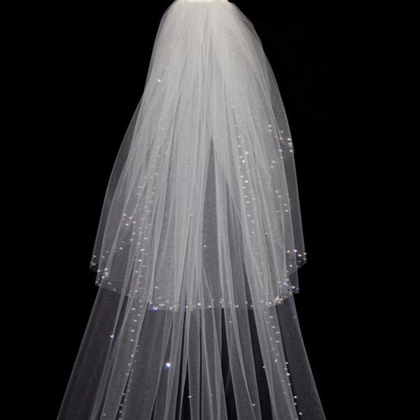 Voile de mariage blanc ivoire à deux couches, longueur de cathédrale en cristal, voile de mariée avec peigne strass Edge301S