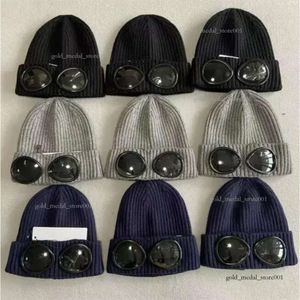 Bonnets à capuche coupe-vent CP à deux lentilles pour hommes, masque d'extérieur tricoté en coton, casquettes de crâne décontractées, chapeaux noirs et gris, société 386