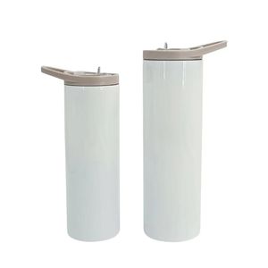 Twee deksels spaties sublimatietumblers 20oz 30oz rechte tuimelaar met grijs handgreep roestvrij staal dubbelwandige geïsoleerde vacuüm diy flip top water fles