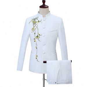 Deux pièces Ensemble Costume Veste Pantalon / 2023 Fi Boutique décontractée pour hommes Impression persalisée Col montant Tunique chinoise Blazers K77L #