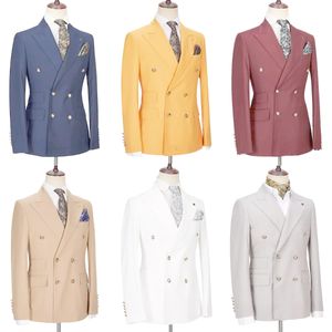 Dos piezas de esmoquin de talla grande para negocios, pantalones para hombre, trajes de doble botonadura para novio, chaqueta para fiesta de graduación y boda, abrigo