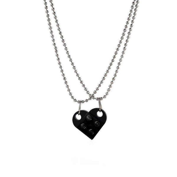 Dos piezas lindo ladrillo corazón colgante collar nuevo diseño Lego corazón collar para mujeres hombres niña niño joyería al por mayor G220310