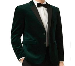 Deux pièces Green Dark Velvet Wedding Groomsmen Tuxedos 2018 Blazer Business Men Men Suit Black Pantal